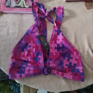 NWT Delia*s Purple Puzzle Piece Halter Top XL